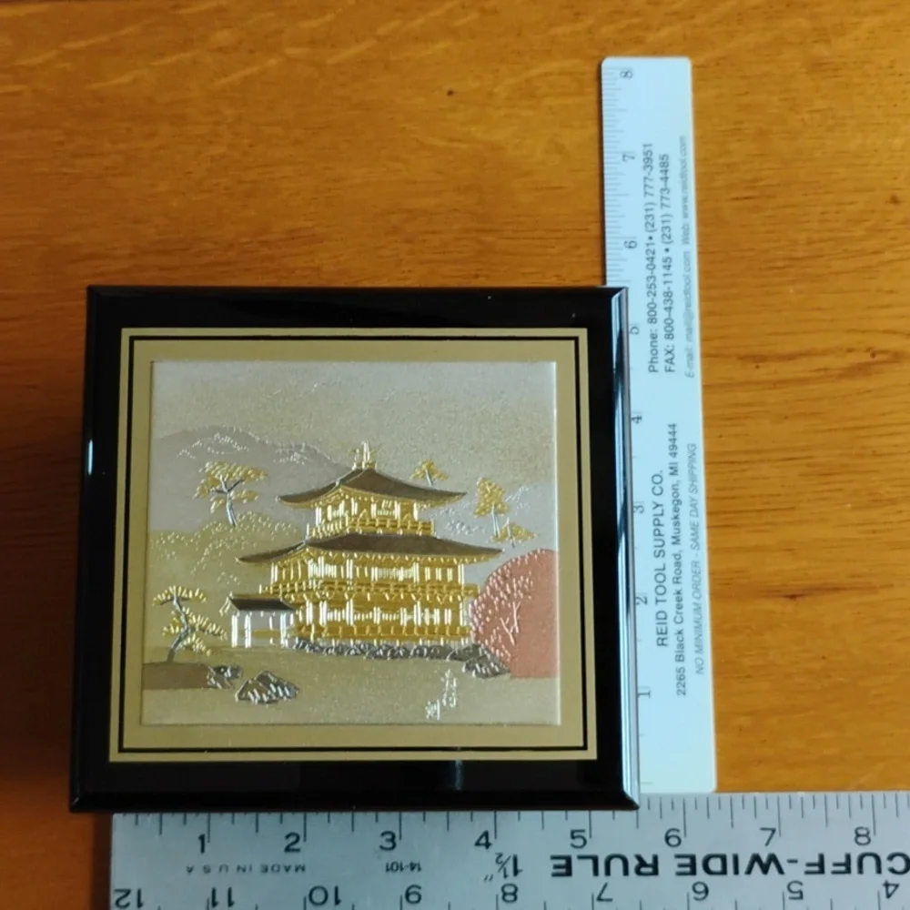 The Art Of Chokin Japanese Pagoda Music Jewelry Box Black Lacquer